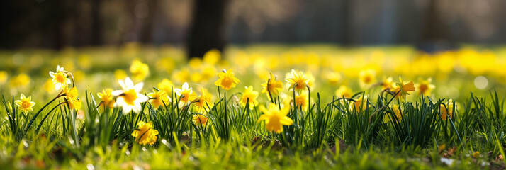 spring meadow with daffodil flowers