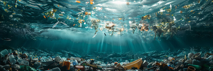 Large Amount of Trash Floating in the Ocean - Powered by Adobe