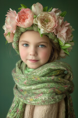 Obraz na płótnie Canvas springtime studio portrait of young girl with flowers