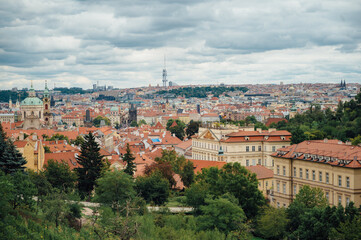 Fototapeta na wymiar View over historic center of Prague with castle, Czech Republic 