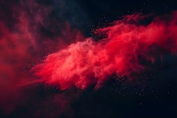 Vibrant red powder burst creating a colorful explosion on dark backdrop. Concept Special Effects Photography, Powder Burst, Vibrant Colors, Colorful Explosion, Dark Backdrop