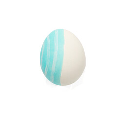 Blue painted easter egg isolated on white, top view