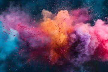 Fototapeta premium Explosive display of vibrant red powder on a dark background. Concept Colorful Powder Explosion, Dark Background, Vibrant Red, Explosive Display, Photography Concept