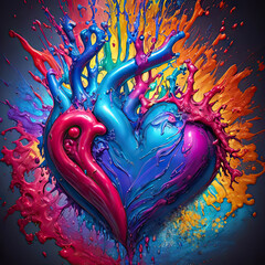 Abstract human heart in red and blue