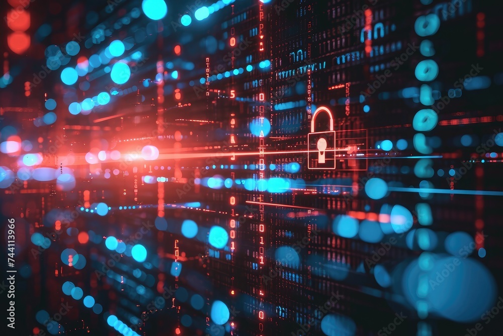 Poster an image of a computer screen displaying a lock symbol, indicating secure access to the device, conc