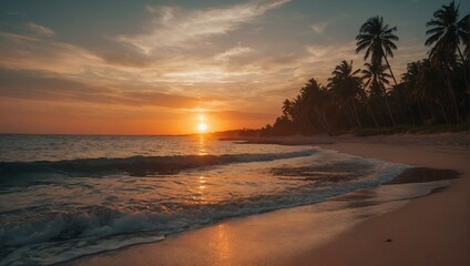 Sun setting behind a sandy beach