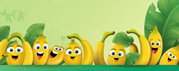 Fotobehang Happy yellow bananas with eyes mouth and diverse expresions. © Michal