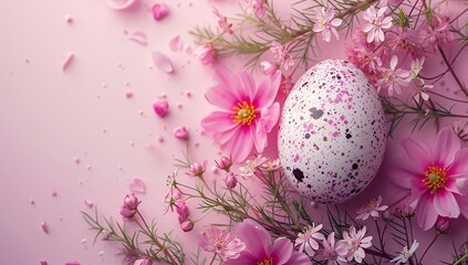 Obraz na płótnie Canvas A delicate egg nestled among vibrant pink flowers, evoking feelings of new beginnings and the beauty of nature in the springtime