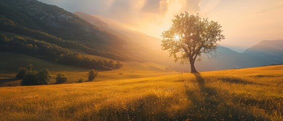 Golden hour beauty in the serene mountain meadow