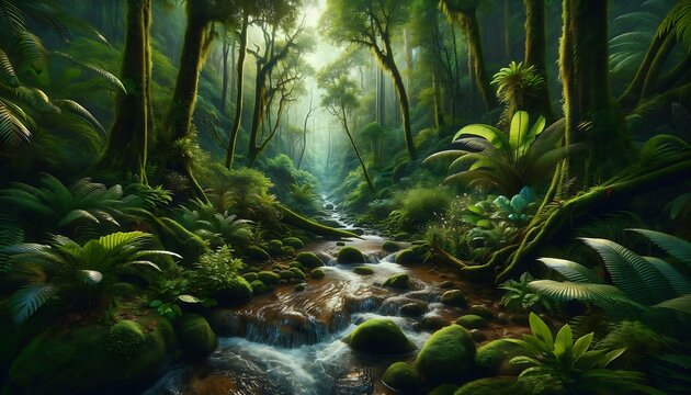 natural background rainforest green leaves in a forest, tv art, wall art, growth, summer