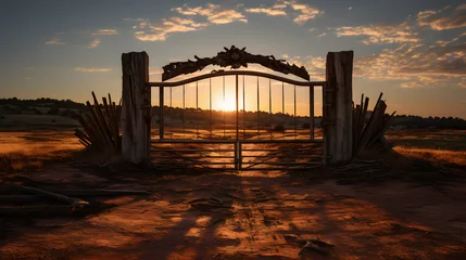 Poster a ultarealistic photo of a gate for a ranch © Oleksandr