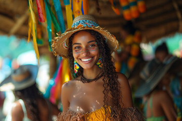 Obraz premium Mulher sorrindo no São João e Festas Juninas