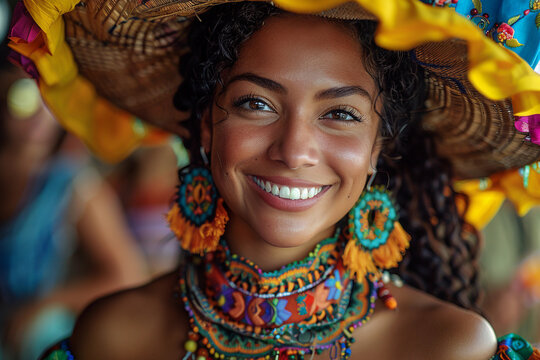 Mulher sorrindo no  S&atilde;o Jo&atilde;o e Festas Juninas