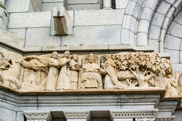 Sainte anne beaupré, Canada - April 14 2018: Front facade of Basilica sainte anne beaupré in...