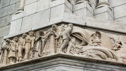 Sainte anne beaupré, Canada - April 14 2018: Front facade of Basilica sainte anne beaupré in Quebec
