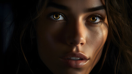 Fototapeta premium photo realistic image that depicts fully focused woman in her tranquility. Making eye contact