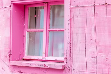 Obraz premium old window in a pink wooden wall