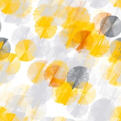 Seamless pattern with different  round shapes with veil texture. Medium grey, papaya orange, mikado yellow and light grey colors.
