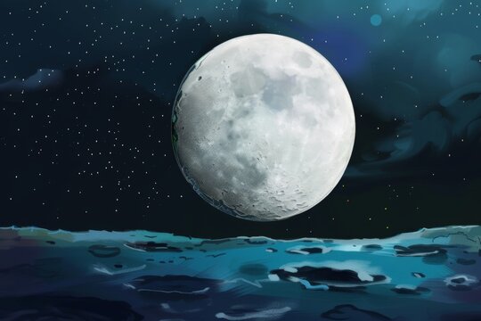 Full moon in night sky. 3D illustration. Elements of this image furnished by NASA