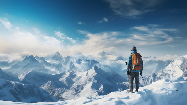 an image of a skier sitting on top of a mountain in the alps