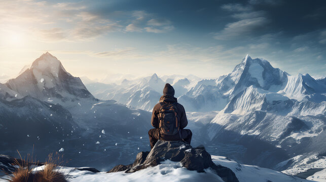 an image of a skier sitting on top of a mountain in the alps