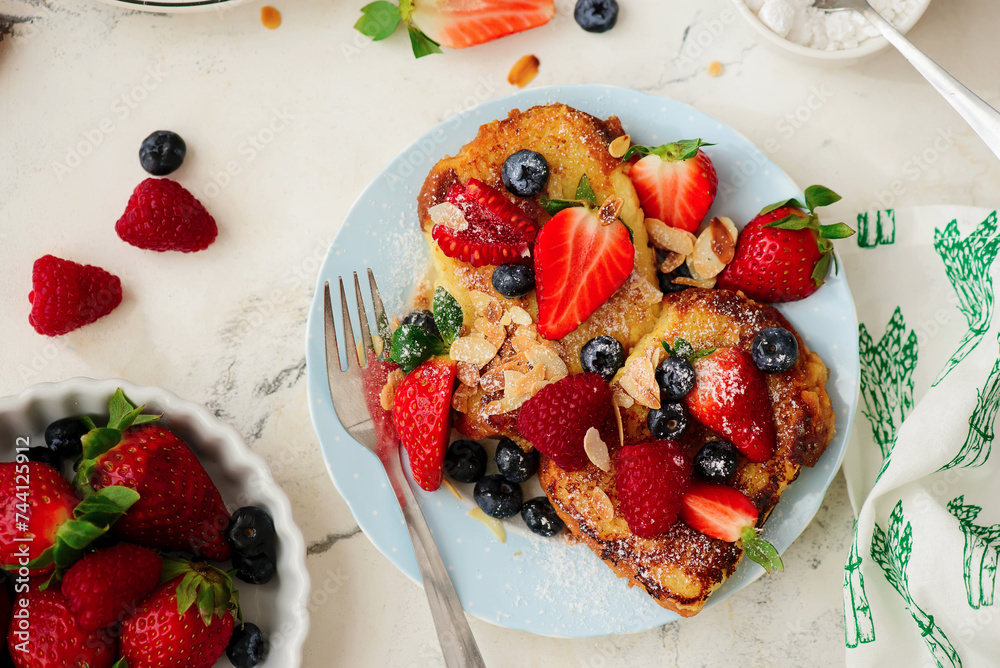 Canvas Prints french toast with fresh summer berries.top veiw