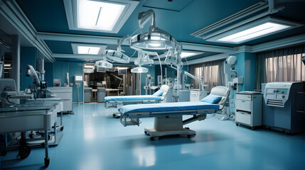 hospital operating room with light and large medical equipment