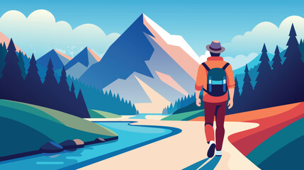 Solo Hiker Enjoying a Scenic Mountain Trail at Sunrise