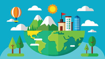 Sustainable Earth Illustration Showcasing Green Energy and Urban Balance