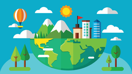Fototapeta premium Sustainable Earth Illustration Showcasing Green Energy and Urban Balance