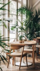 Fototapeta premium Sunlit cozy corner with houseplants and rustic wooden floor