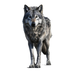 Gray Wolf Standing on White Background