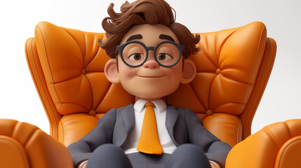 3d cartoon character in a business suit sitting in a chair. Generative AI