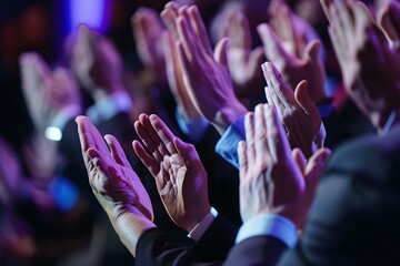 Celebrating Success as a Business Team: Applause and Cheers at Conference. Concept Business Success, Team Celebration, Conference Applause, Cheerful Atmosphere, Positive Vibes