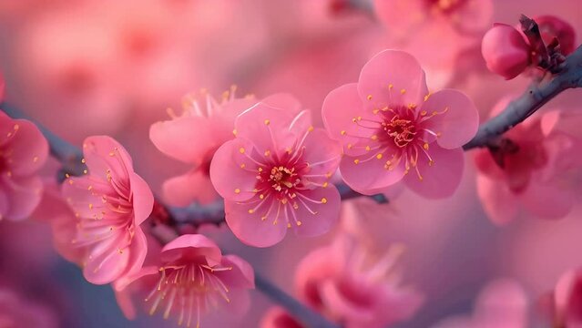 Japanese plum blossom. Bright pink Japanese plum flowers. Flowers for International Women's Day