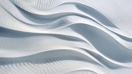A mesmerizing abstract of fabric-like ripples on a serene white sand dune, lapped by gentle waves, evoking a sense of tranquil beauty