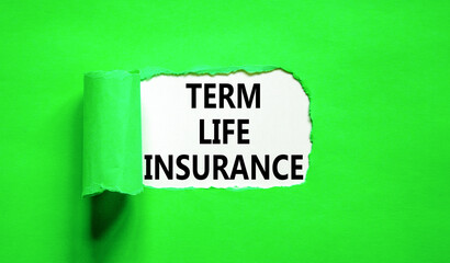 Term life insurance symbol. Concept words Term life insurance on beautiful white paper. Beautiful green paper background. Medical term life insurance concept. Copy space.