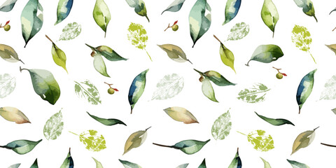 Green leaves seamless pattern. hand drawing. Not AI, Vector illustration