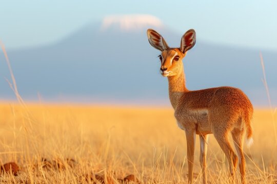 Golden hour of tranquility with a lone dik-dik in the African savannah