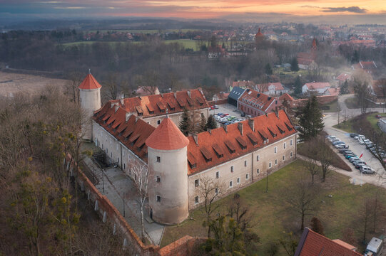 Teutonic castle in Paslek city at sunset, Poland.