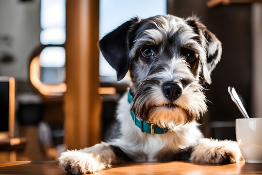 Ein Zwerkschnautzer steht auf einem Tisch