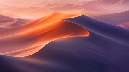 Foto op Canvas As the sun rises over the mountain, the desert landscape is transformed into a golden sea of sand dunes, creating a breathtaking display of nature's beauty at sunset © ChaoticMind