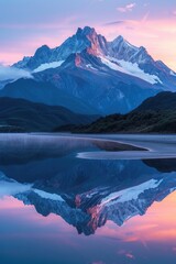 Fototapeta na wymiar Reflection of crisp mountains on serene waters at dusk