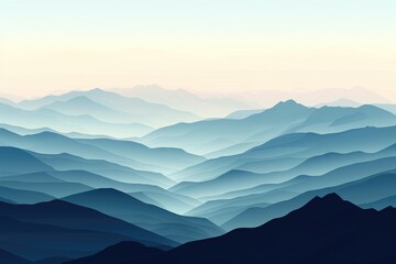 Fototapeta premium Blue shades of layered mountains in a minimalist landscape
