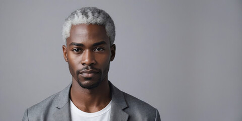 Photo Of A Tired African American Male Model With A Grey Hair Isolated On A Flat Blurred Silver...