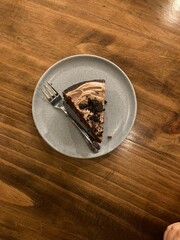 chocolate cake on a wooden table