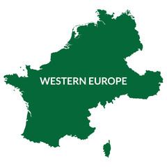 Western Europe country Map. Map of Western Europe in green color.