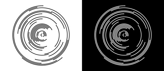 Abstract background with lines in circle. Art design circle as logo or icon. A black figure on a white background and an equally white figure on the black side.