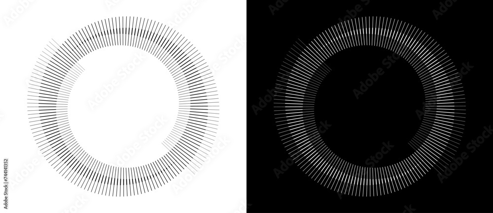 Poster Spiral with lines as dynamic abstract vector background or logo or icon. Yin and Yang symbol. Design element or icon. Black shape on a white background and the same white shape on the black side.