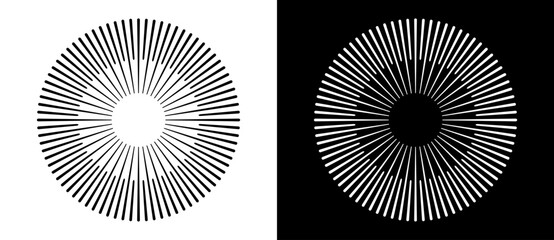 Art sun background. Tattoo template or logo with lines. Design element or icon. Black shape on a white background and the same white shape on the black side. © Mykola Mazuryk